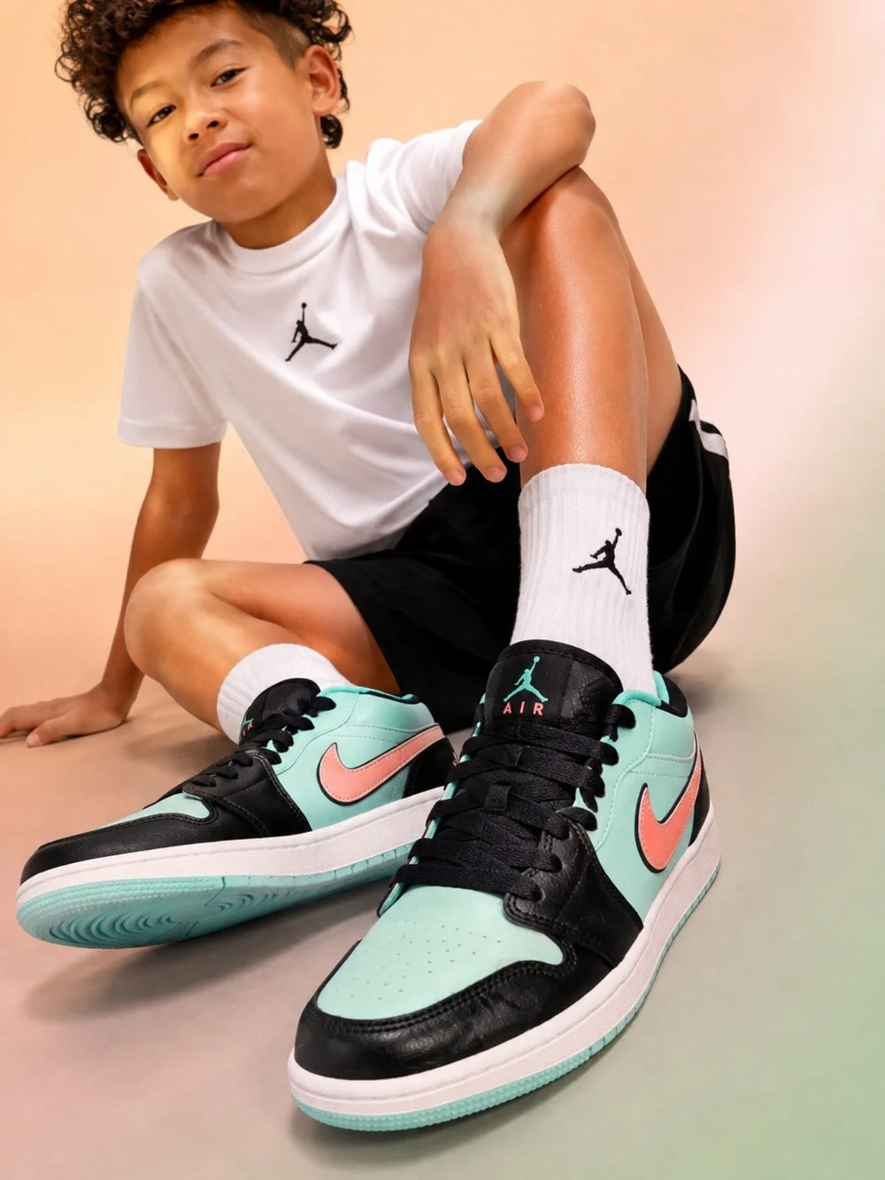 Air Jordan 1 Low SE Tropical Twist GS Black Teal Pink CV9844-301 Size 7Y